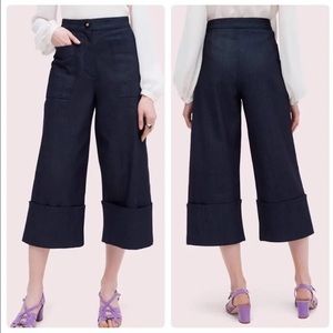 Kate Spade Indigo Blue High Waisted Wide Leg Folded Hem Culottes Jeans Size 8